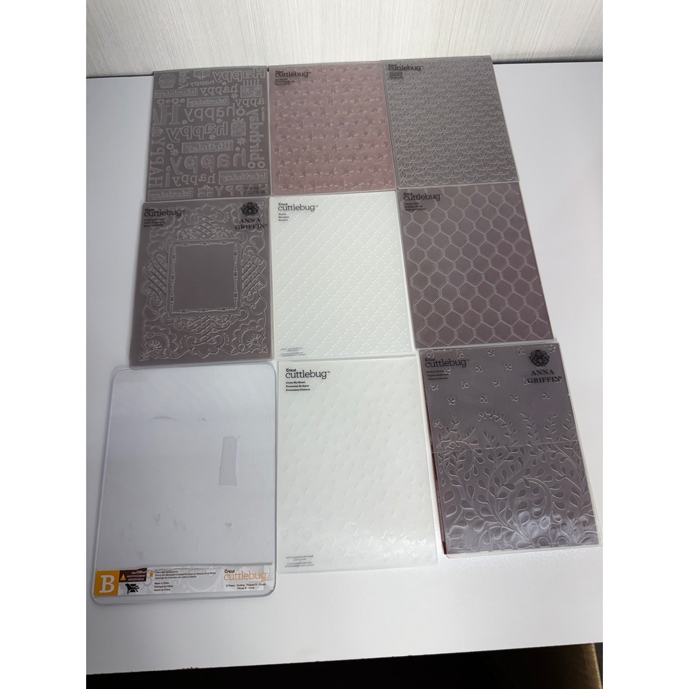 Cricut Cuttlebug Embossing Folders Lot of 8 Anna Griffin B Plate Stars Hearts